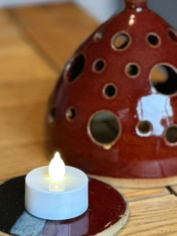 Deep Red Ceramic Lantern and Tea Light Coaster