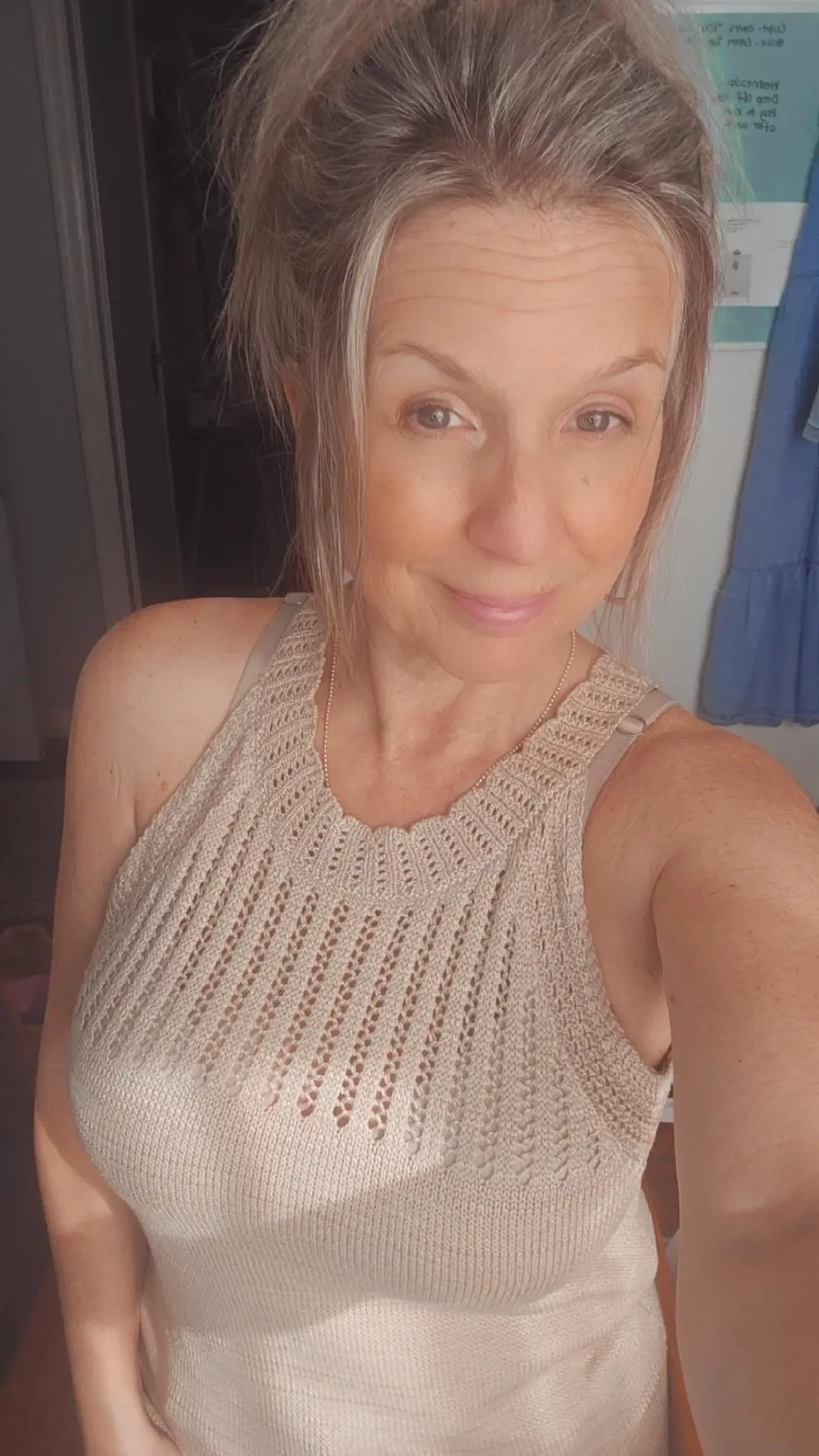 Thumbnail: Whimsy Hi-Neck Stylish Knit Tank (Beige)