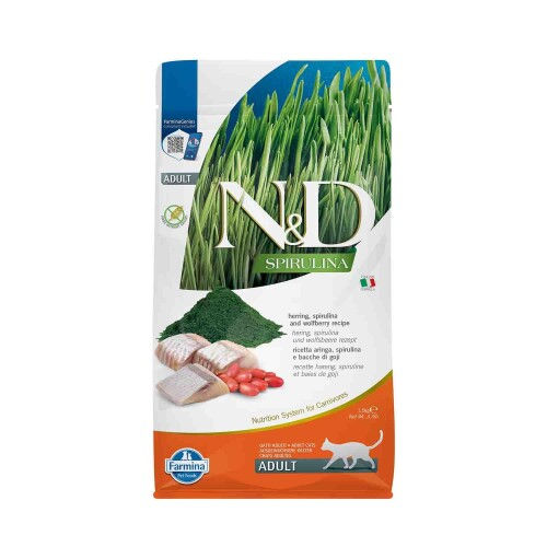 29-N&D Spirulina Ringa Balıklı Yetişkin Kedi Maması 1,5 kg.jpg