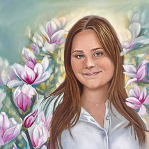 brunette girl with magnolia flowers