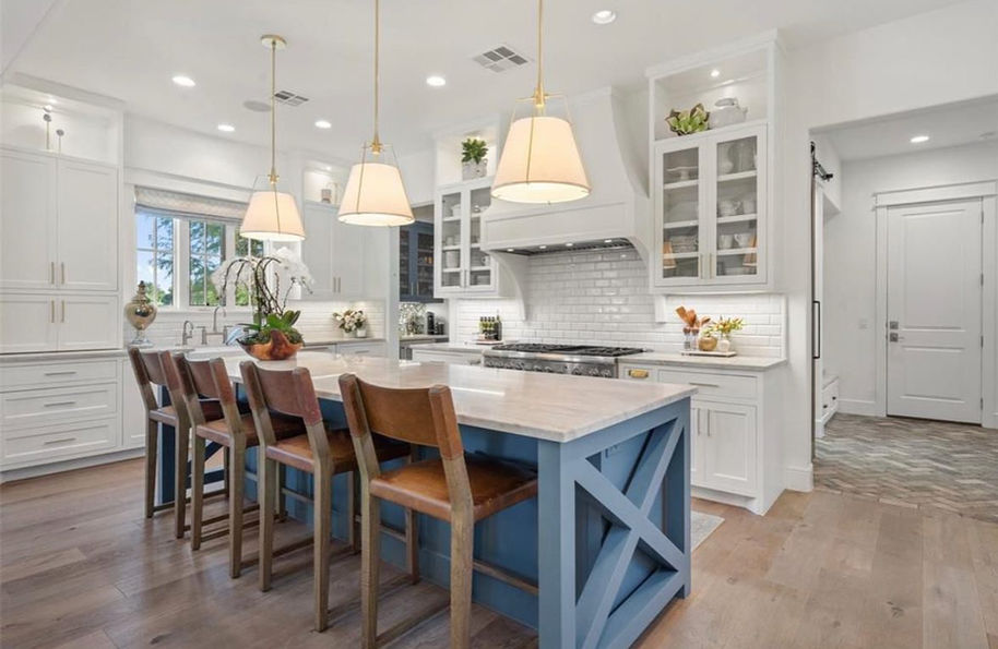 Custom Kitchen Island with Pendant Lights & Bar Stool Seating