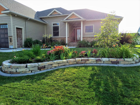 Landscaped Flower Bed With Retaining Wall