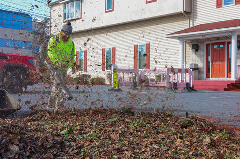 Our Groundskeeper Blowing Fallen Leaves