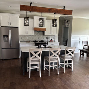 Rustic Elegance: Antique Heart Pine Beam with Lighting Transforms Kitchen Island