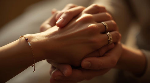 This is a close-up shot of two hands gently clasped together. One hand (representing Nina'