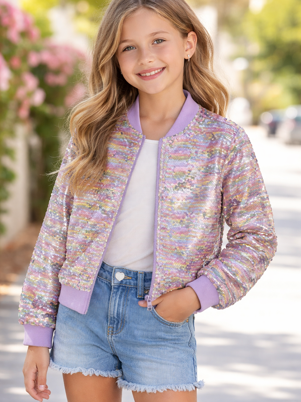 Blouson Mädchen lila Pailletten Marke Salt&Pepper
