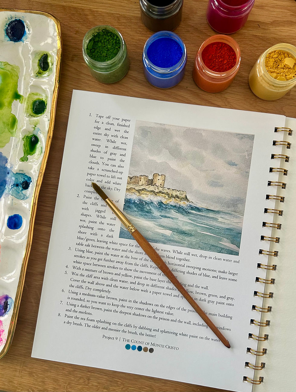 Thumbnail: Watercolor painting of a stony prison surrounded by ocean waves. Inspired by The Count of Monte Cristo.