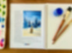 Thumbnail: Watercolor painting of a dog surrounded by a snowy forest looking at the sky. Inspired by Call of the Wild.