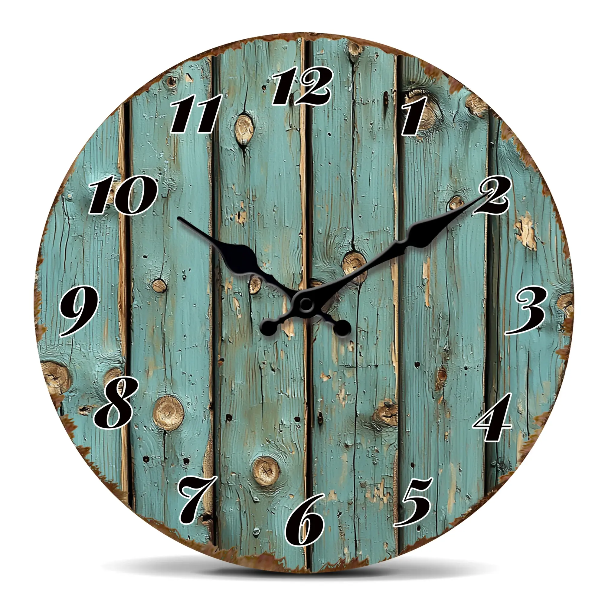Shabby Chic Turquoise Wood Plank Wall Clock, Vintage Decor for Coastal
