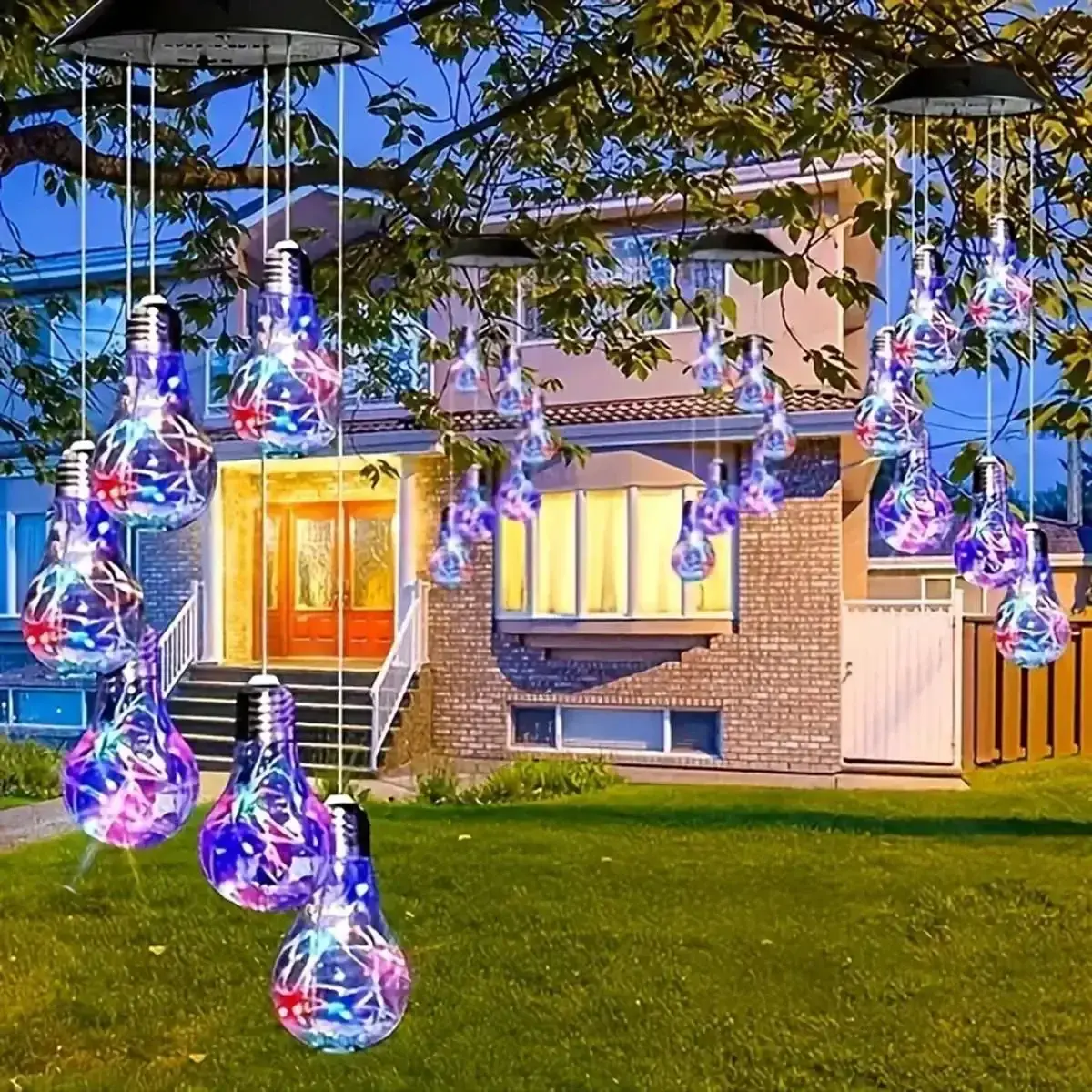1 Pack Colorful Lights Solar Bulb Wind Chimes Hanging 6 LED Pendants