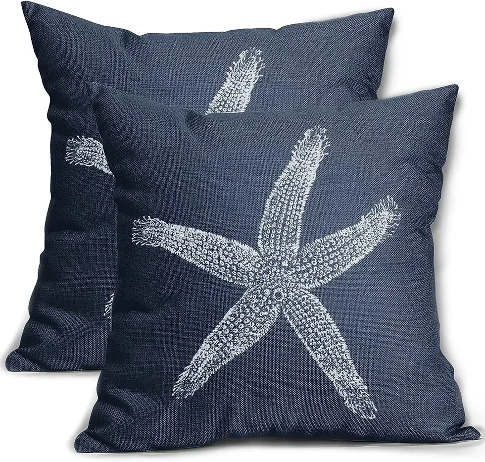 Thumbnail: 2 Pcs Navy Blue Starfish Pillow Covers 18X18 Inch Coastal Beachy
