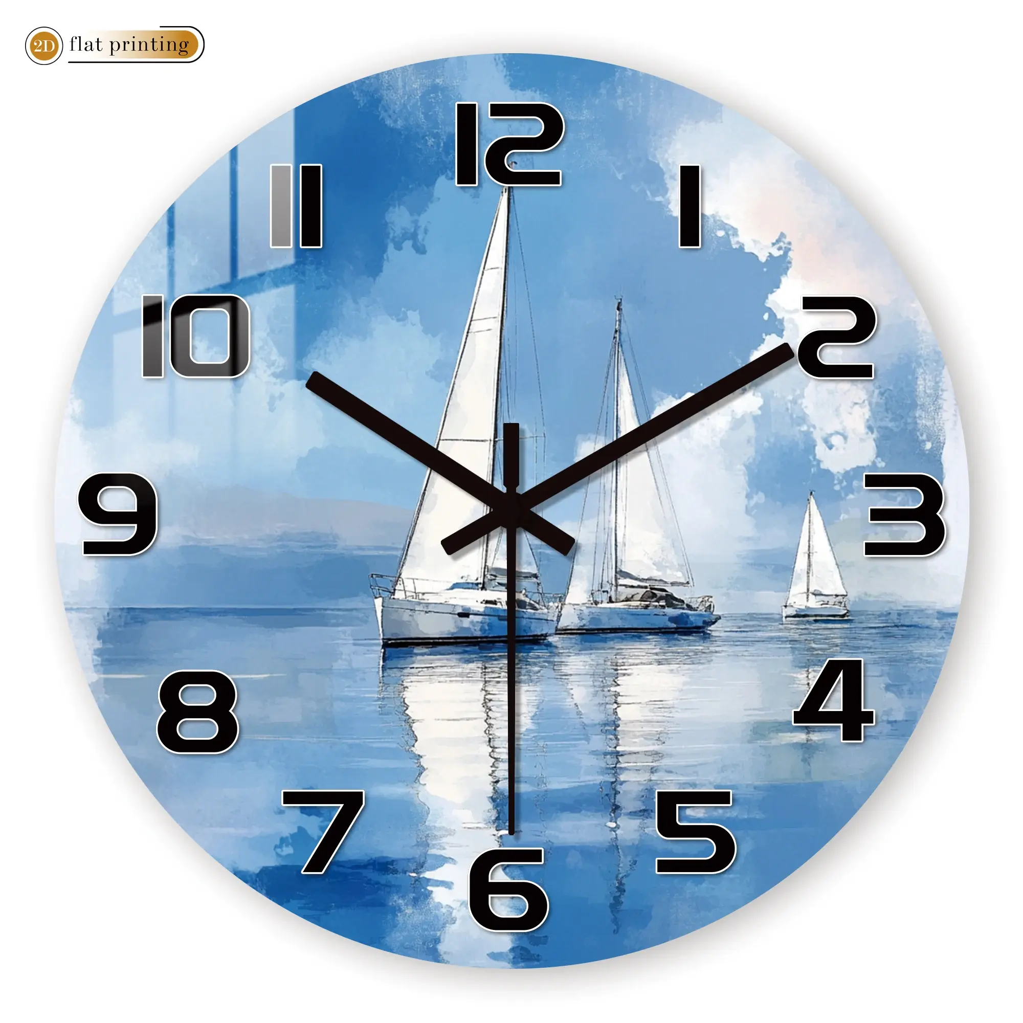 Sailboat Ocean Watercolor Wall Clock, Nautical Coastal Home Office