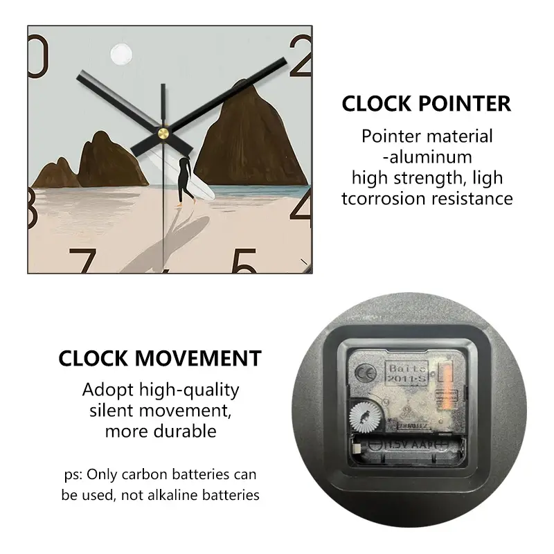Thumbnail: Minimalist Round Wall Clock Surf BeachSilent Non-Ticking Coastal