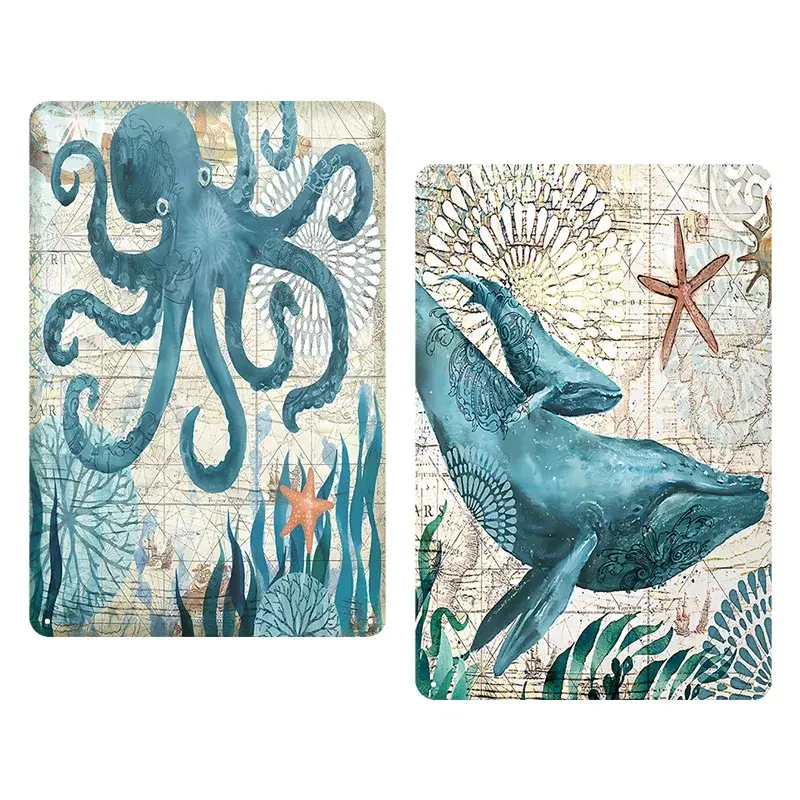 Thumbnail: Ocean Octopus Metal Tin Sign Retro Nautical Underwater World Wall Decor
