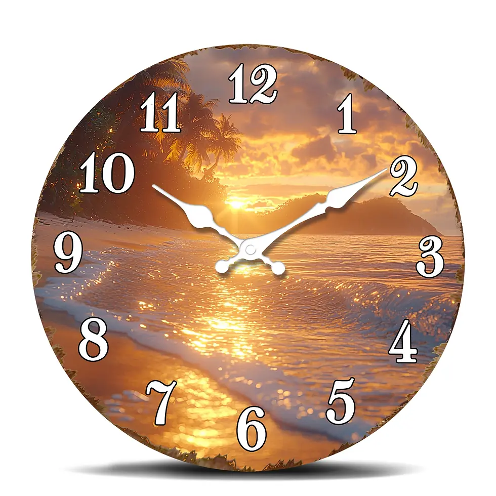 Thumbnail: Sunset Beach Scene Wall Clock - Ocean Wave and Palm Tree Design Round