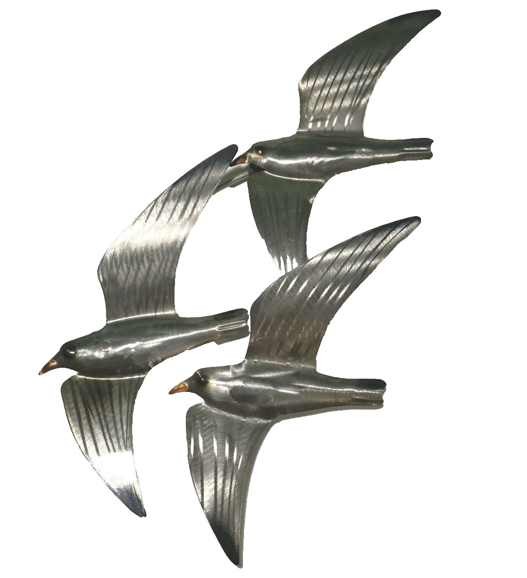Silvery metal seagulls wall decor