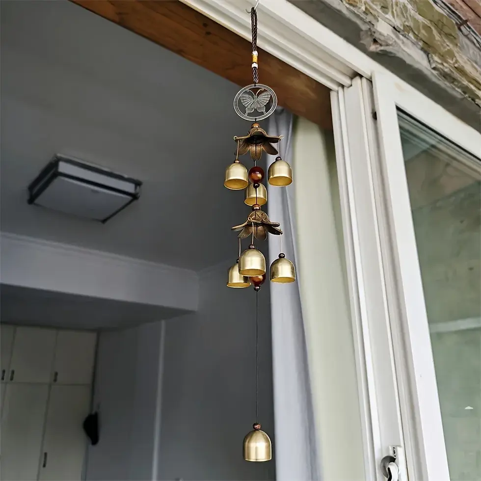 Thumbnail: Garden Double Metal Bell Pendant Wind Chime, Brass Color Bell Hanging