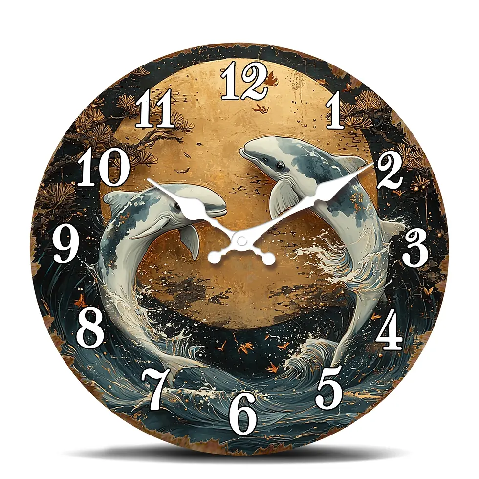 Thumbnail: Artistic Wall Clock with Dolphins Leaping in Ocean Waves, Serene