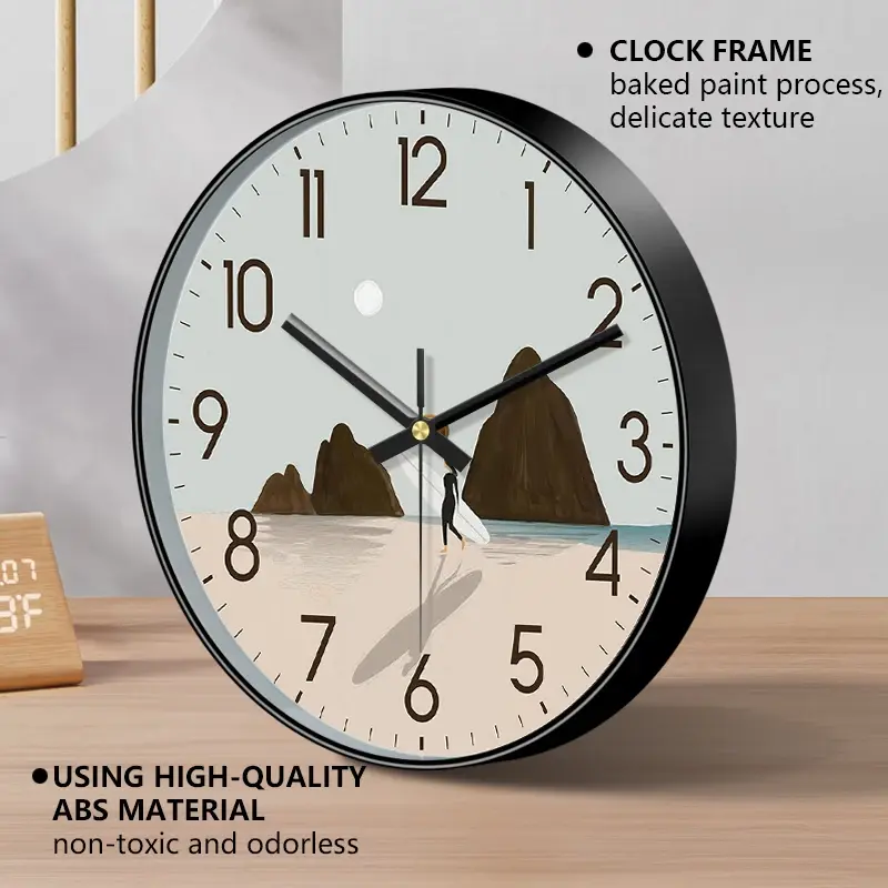 Thumbnail: Minimalist Round Wall Clock Surf BeachSilent Non-Ticking Coastal