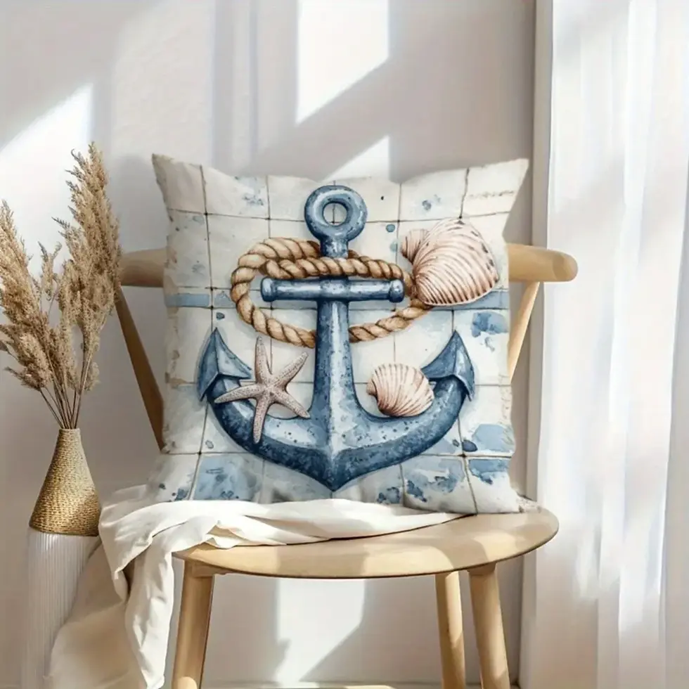 Thumbnail: VIKAMA Nautical Pillow Cover Machine Washable Decorative Cushion Case