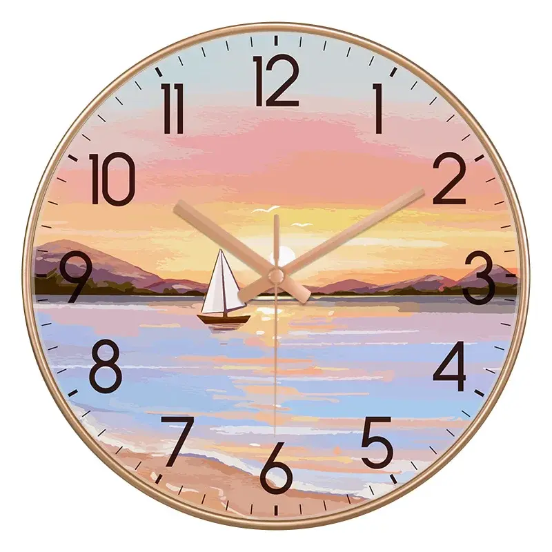 Thumbnail: Nordic Sunset Sailboat Wall Clock Silent Non-Ticking Coastal Landscape
