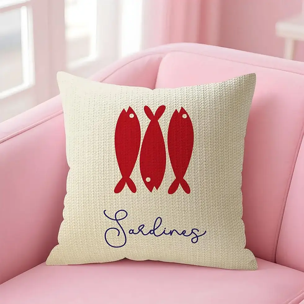Thumbnail: Coastal Charm SardineS Cushion Cover Natural Linen Pillow Case