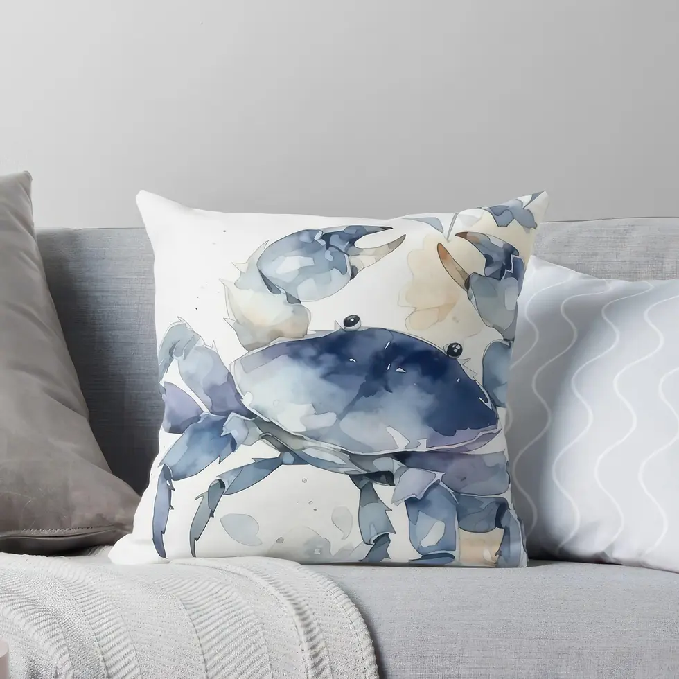 Thumbnail: VIKAMA Coastal Crab Pattern Pillowcase Blue White Beach Theme