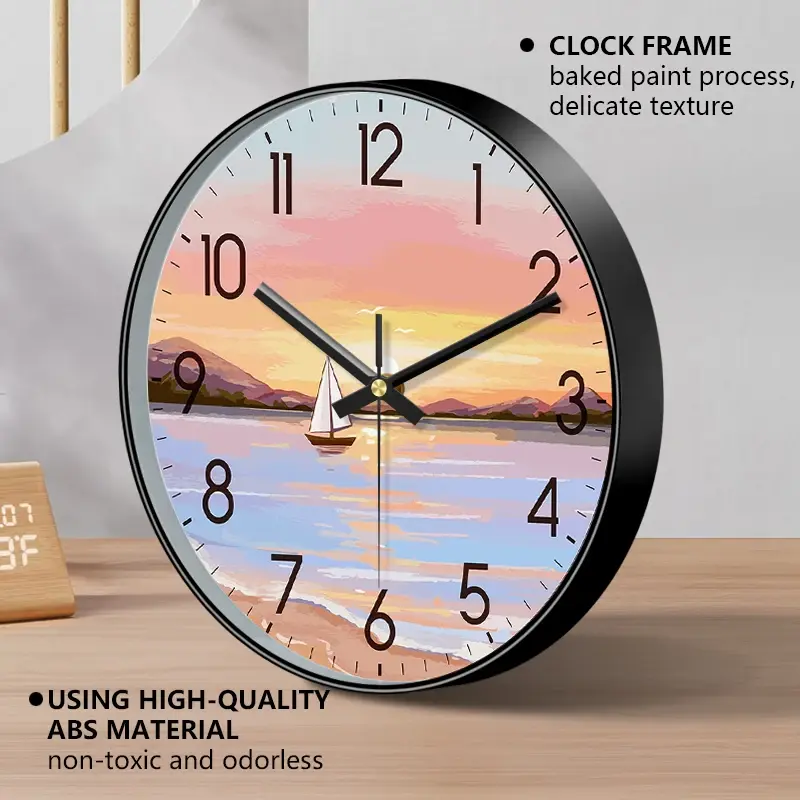 Thumbnail: Nordic Sunset Sailboat Wall Clock Silent Non-Ticking Coastal Landscape