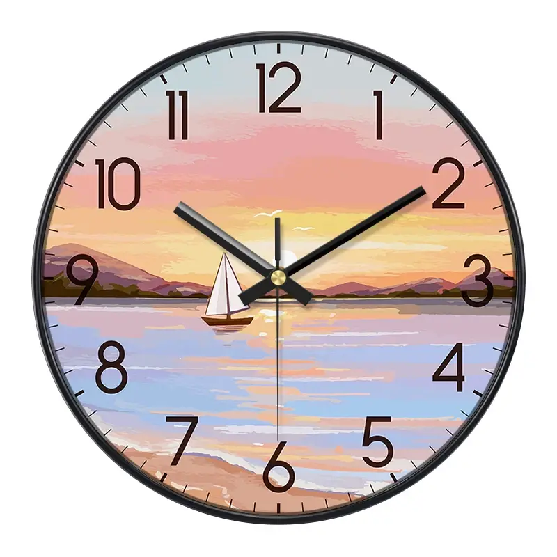 Thumbnail: Nordic Sunset Sailboat Wall Clock Silent Non-Ticking Coastal Landscape