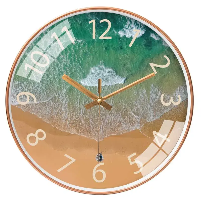 Thumbnail: 10 inch Coastal Beach Wall Clock Silent Quartz Clock with Rose Gold