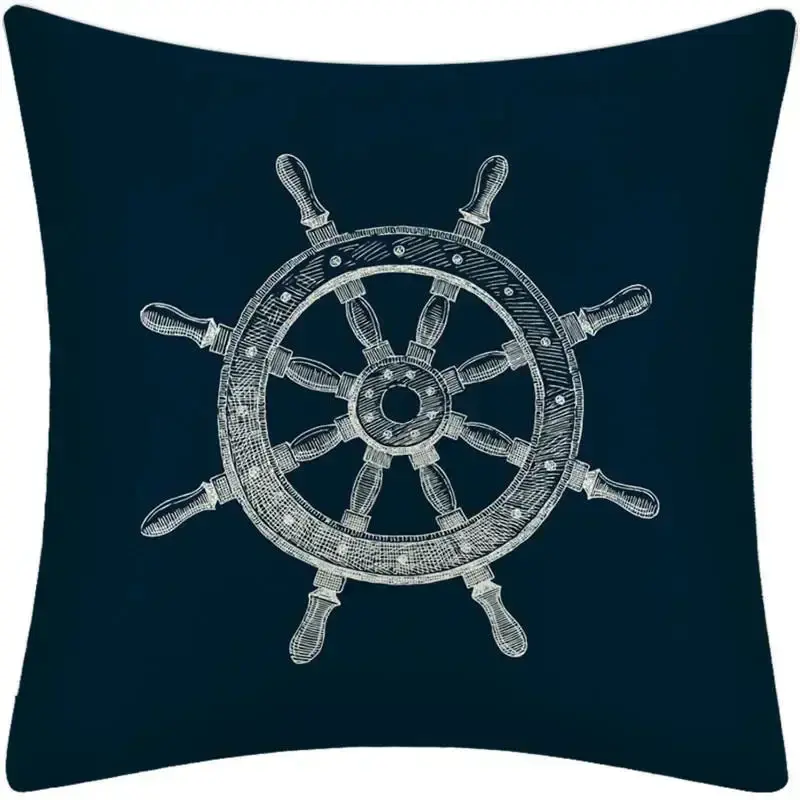 Thumbnail: Linen Pillow Cover 45x45cm Nautical Marine Decorative Cushion for Home