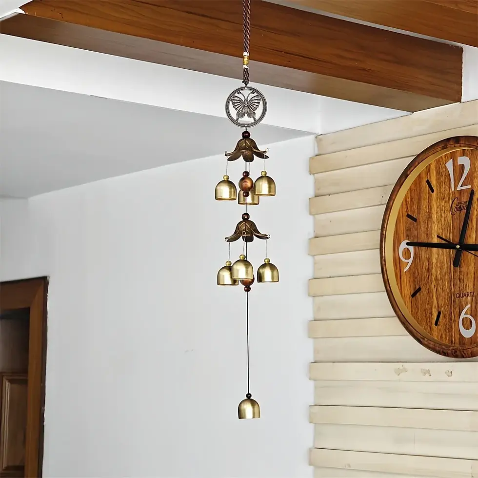 Thumbnail: Garden Double Metal Bell Pendant Wind Chime, Brass Color Bell Hanging