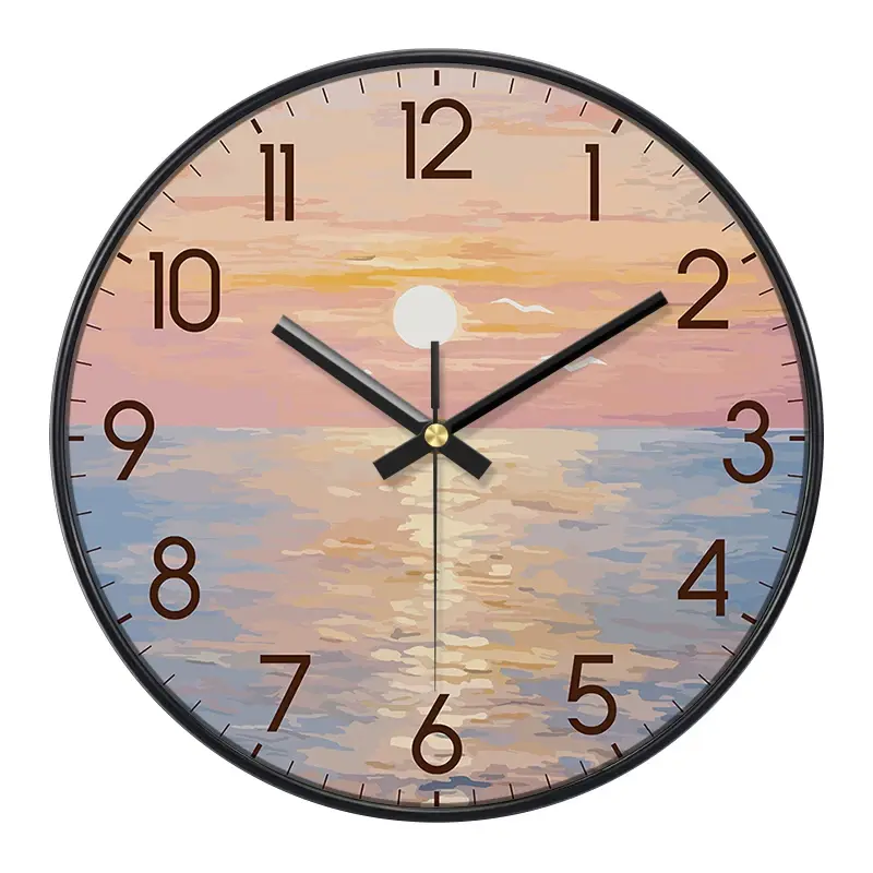 Thumbnail: Ocean Sunset Wall Clock Silent Non-Ticking Coastal Landscape Art Clock