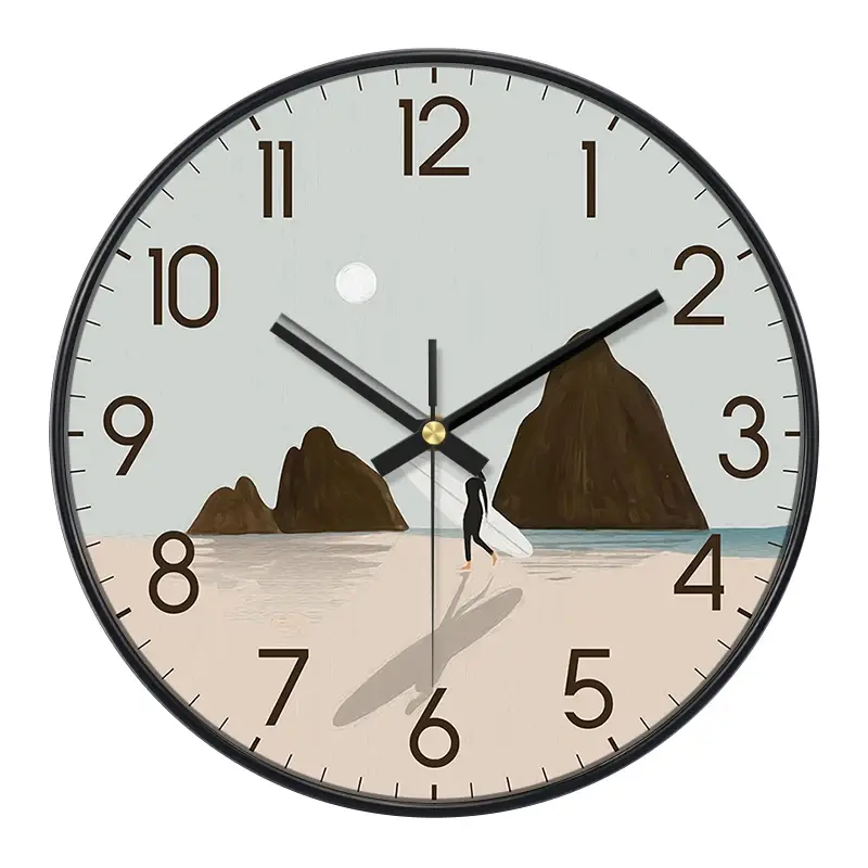Thumbnail: Minimalist Round Wall Clock Surf BeachSilent Non-Ticking Coastal