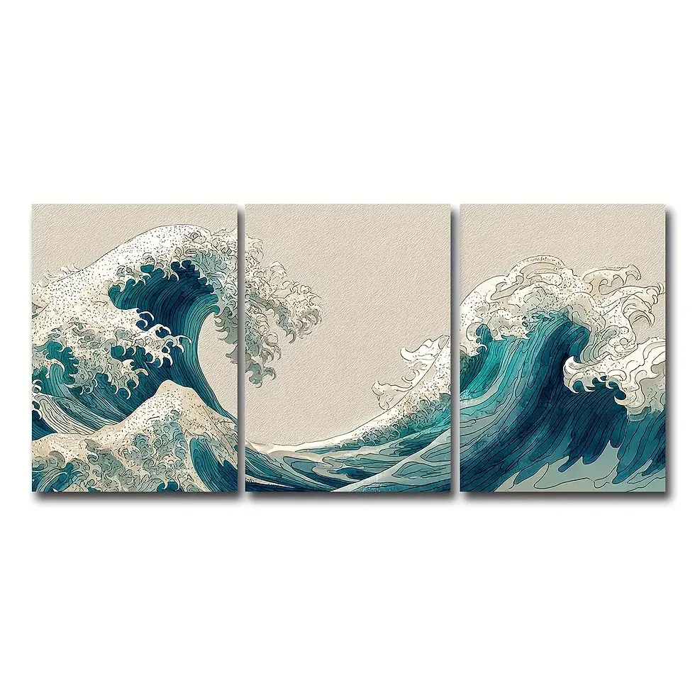 Thumbnail: 3pcs Frameless Japanese Quiet Wave Triptych Abstract Coastal Landscape