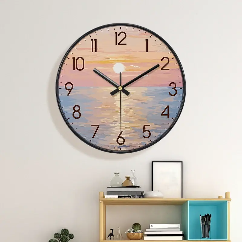 Thumbnail: Ocean Sunset Wall Clock Silent Non-Ticking Coastal Landscape Art Clock