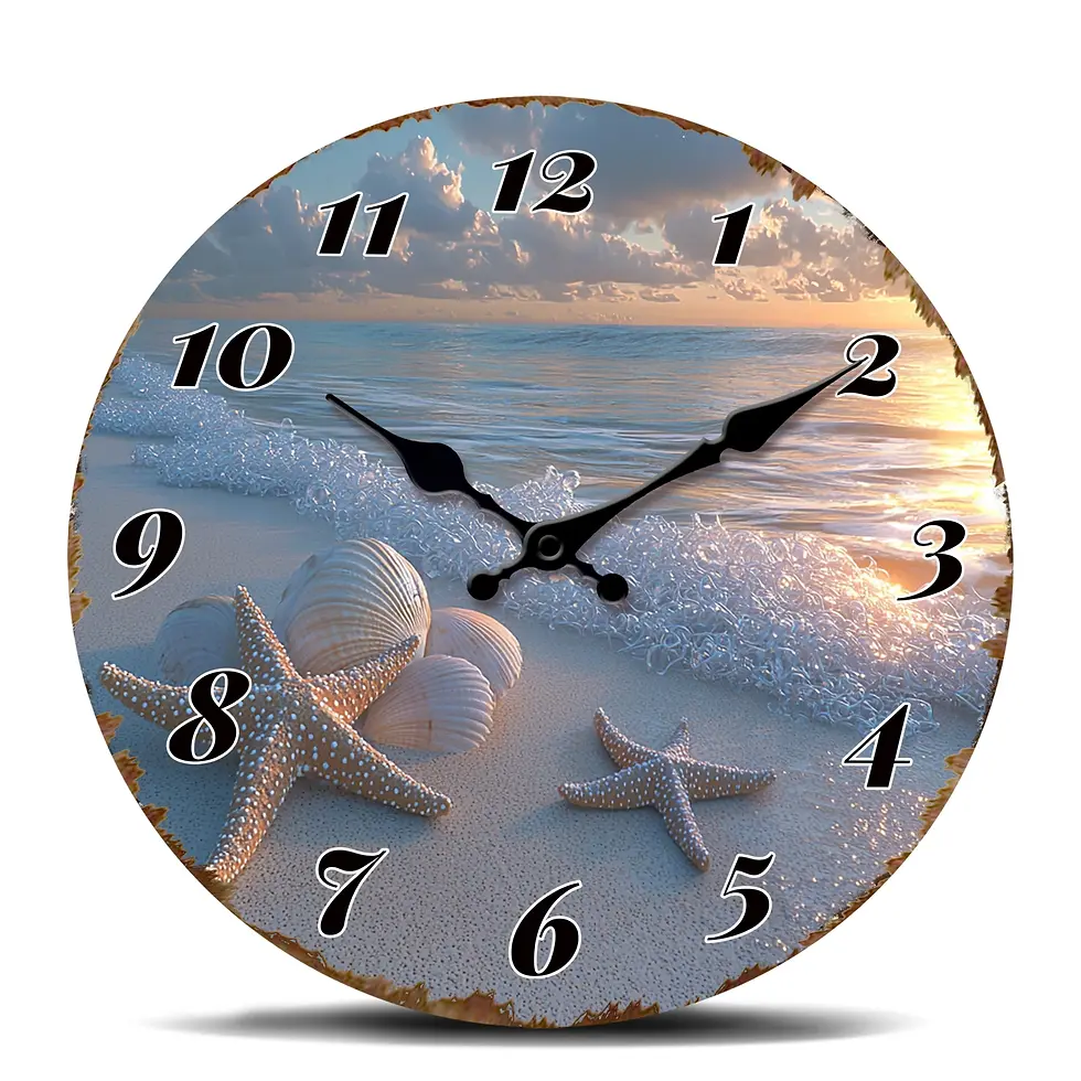 Thumbnail: Beach-Themed Wall Clock with Starfish and Seashells, Relaxing Coastal
