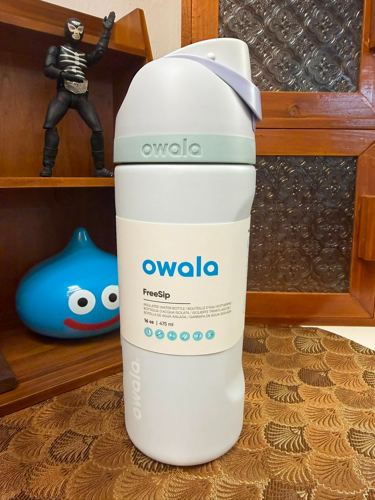 Owala FreeSip 16oz 不鏽鋼保溫水瓶|Open Air 白藍紫雙飲口防漏設計
