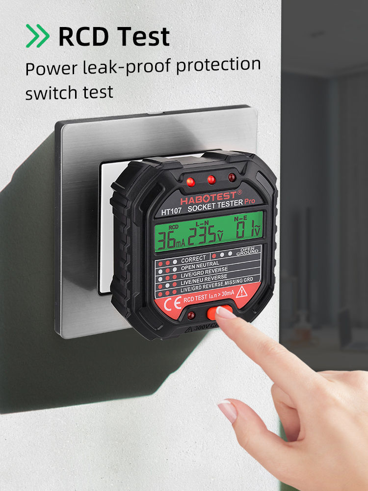 Thumbnail: Habotest HT107 Socket Tester Pro Voltage Test RCD 30mA Socket Detector UK 