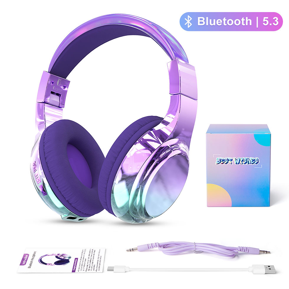 Thumbnail: Glossy Gradient Pink Bluetooth5.3 Headphone For Girl Wireless Headphone with Mic