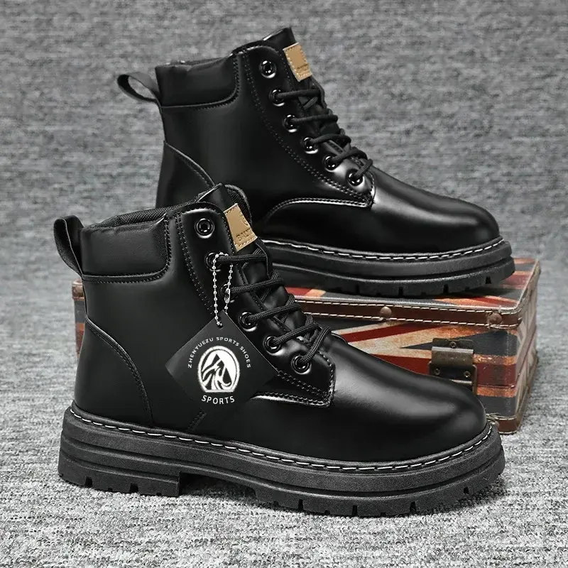 Thumbnail: Fashion Men Leather Shoes 2024 Trends Motorcycle Boots Chelsea High Top Boots Wa