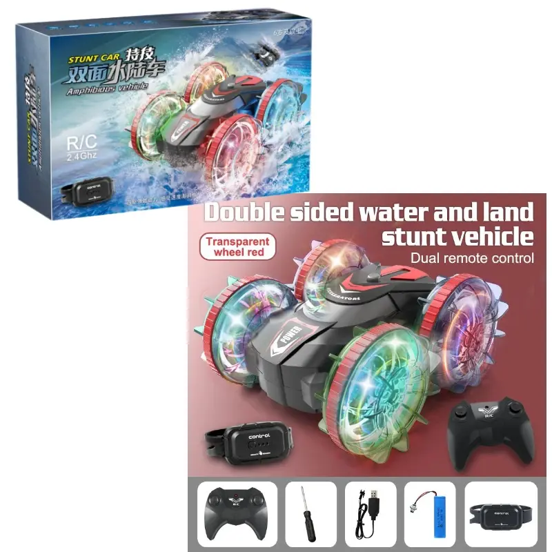 Thumbnail: Rc Cars Double Sided Dual 4WD Remote Control Stunt Car Light Wheel Watch Gravity