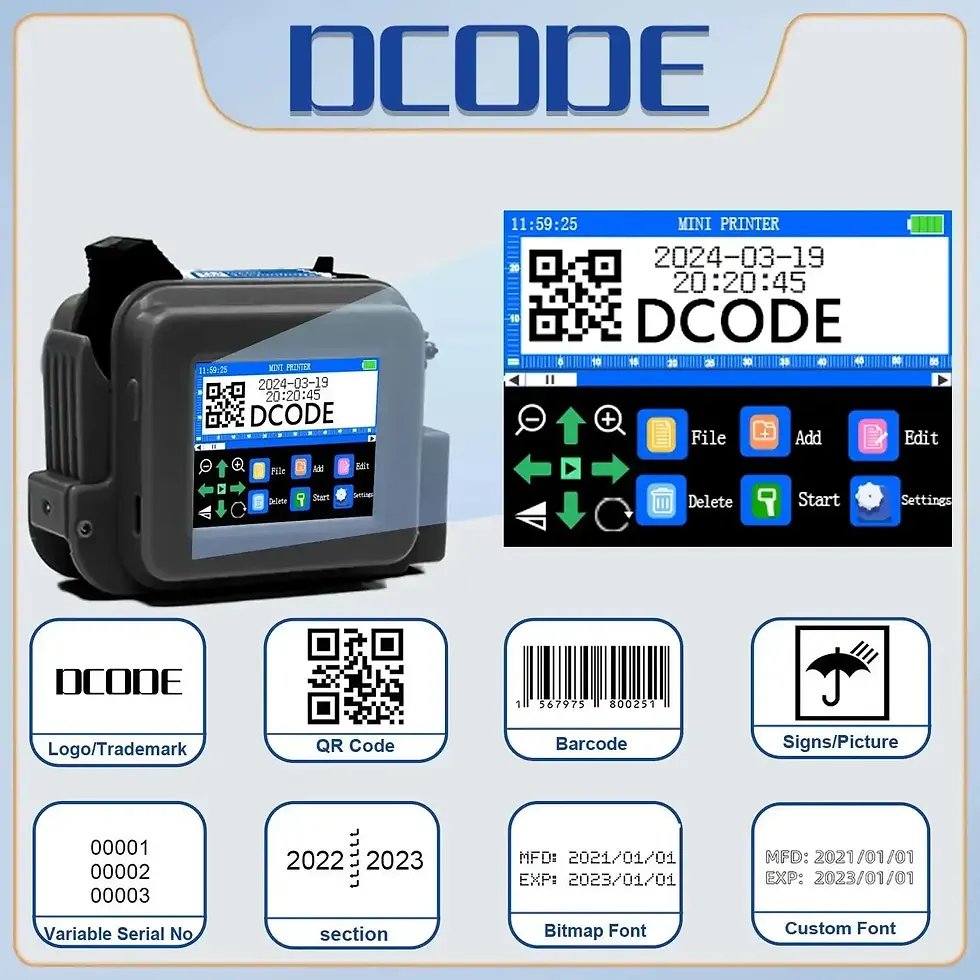 Thumbnail: DCODE XMINI 12.7mm Portable Mini Printer Handheld Inkjet Printer Text QR Barcode
