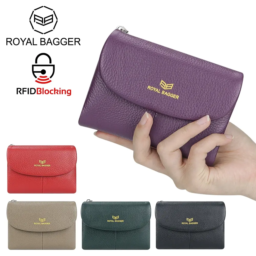 Royal Bagger RFID Blocking Women's Short Wallet Genuine Leather Multi-card Slots