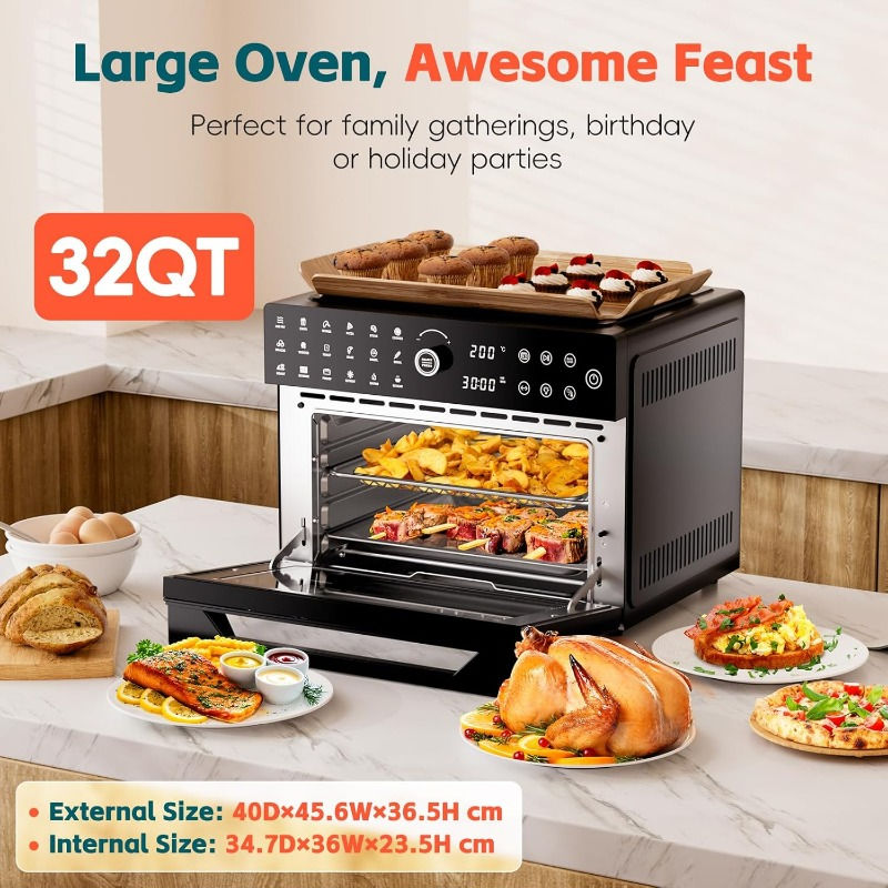 Thumbnail: 32QT Extra Large Air Fryer, Toaster Oven Air Fryer Combo, 360°Hot Air Circulati