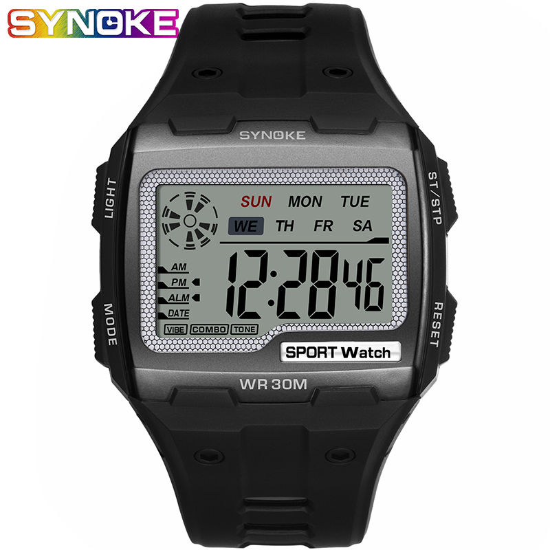 Thumbnail: SYNOKE Men's Square Digital Watch Luminous Multifunctional Big Dial Sports Water