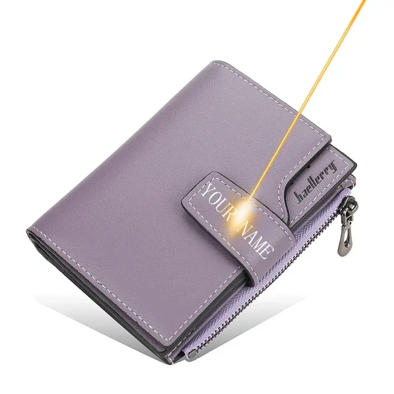 Thumbnail: Personalized Photo Name Wallet for Men And Women PU Leather Short Tri-fold Zippe