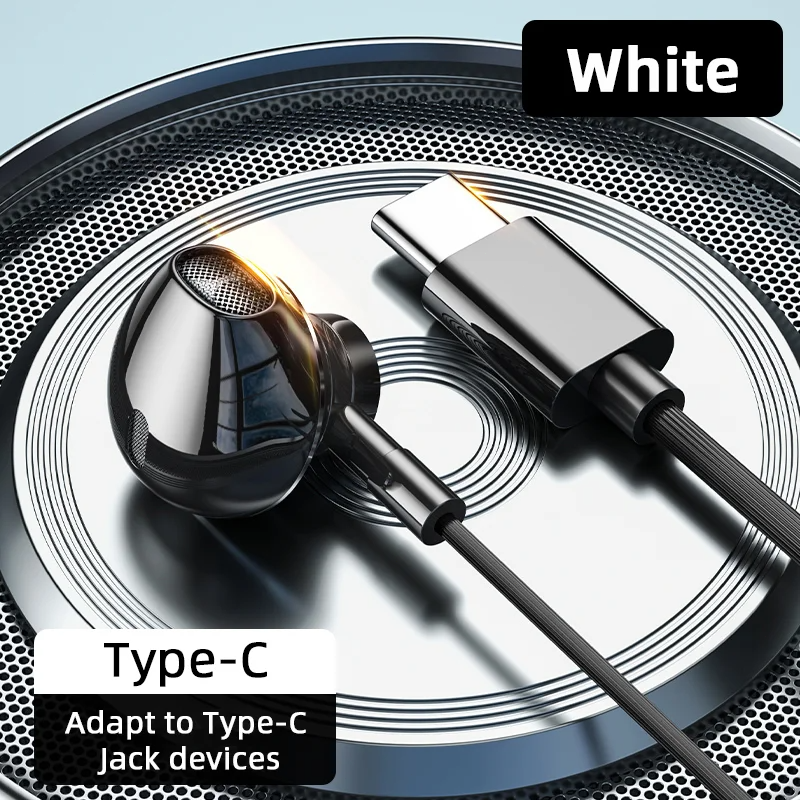 Thumbnail: USB Type C Headphone HiFi Bass Stereo Volume Control Mic 3.5mm Wired Earbuds For