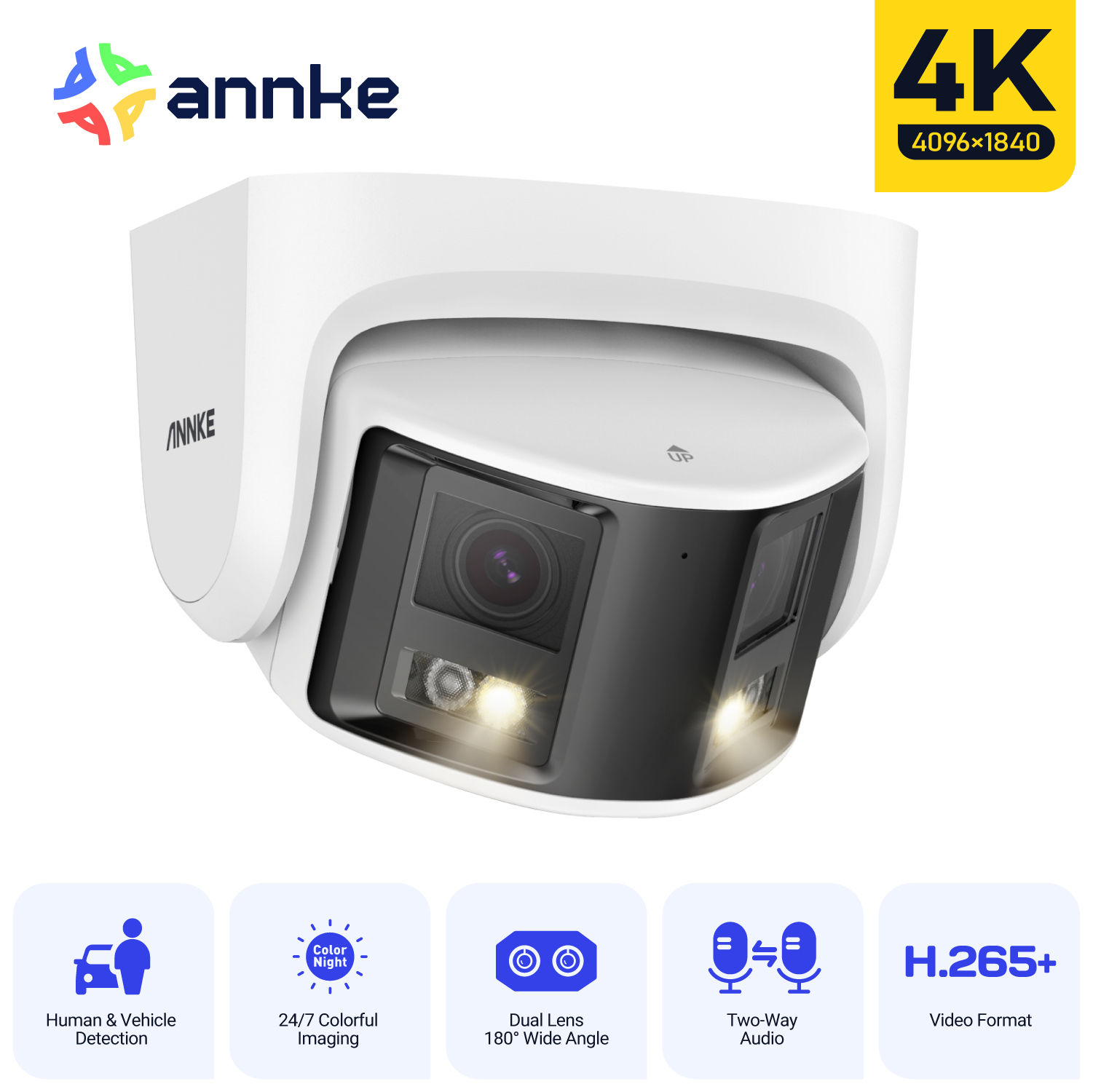 ANNKE 8MP Camera Security Dual Lens Human Detect Two Way Audio 180° Wide View A
