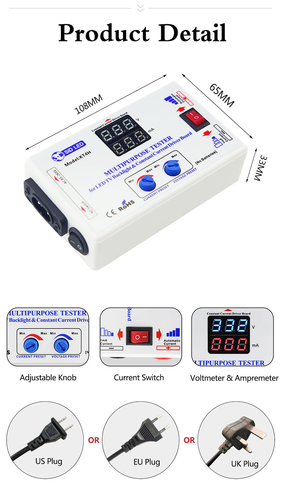 Thumbnail: YEKMLCO KT4H 0-330V LED TV Backlight Tester Smart-Fit Manual Voltage Adjustment 